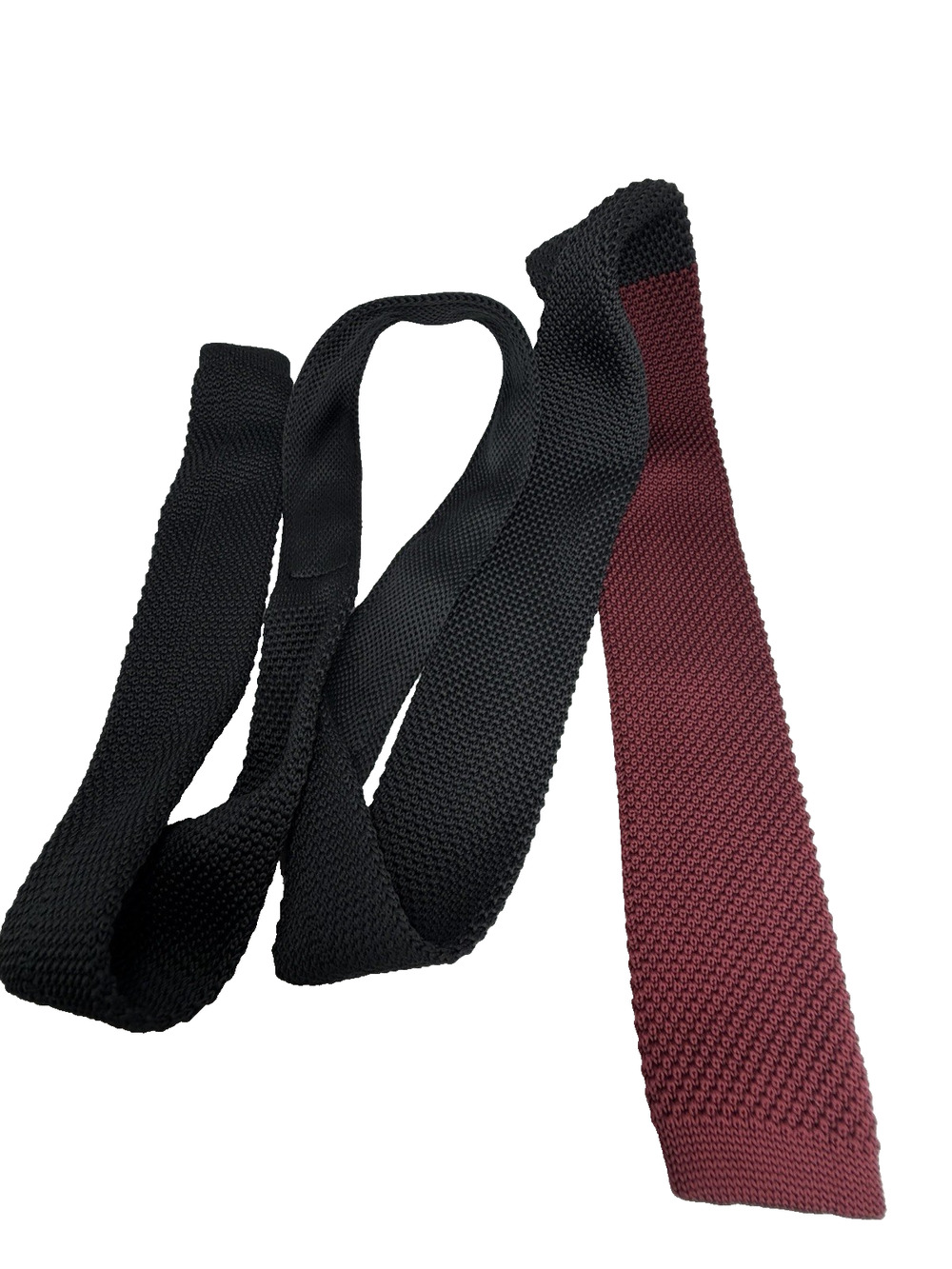 Banana Republic Square End Sock Tie Popcorn Knit Burgundy Black Narrow